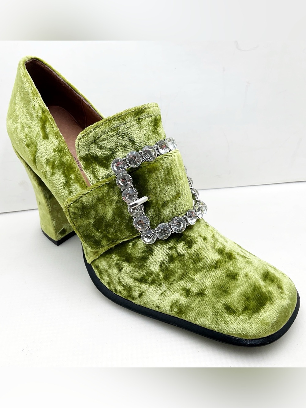 🆕{Jeffery Campbell} Velvet Chunky Rhinestone Buckle Heel Loafers - Picture 14 of 16
